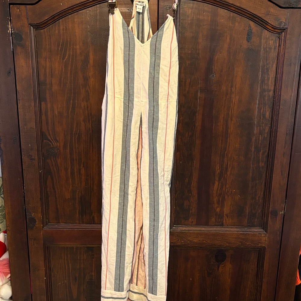 Billabong Striped Wide Leg Jumpsuit - Cream, Gray, Pink